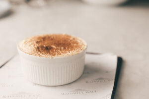 close up of a dessert at rainhill hall