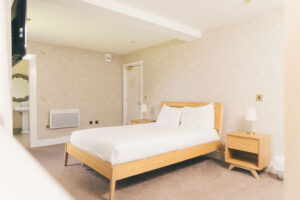 double bed in hotel room