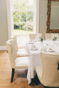 dining table with white chairs